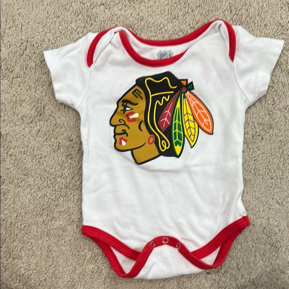 White and Red Baby Onesie with Logo